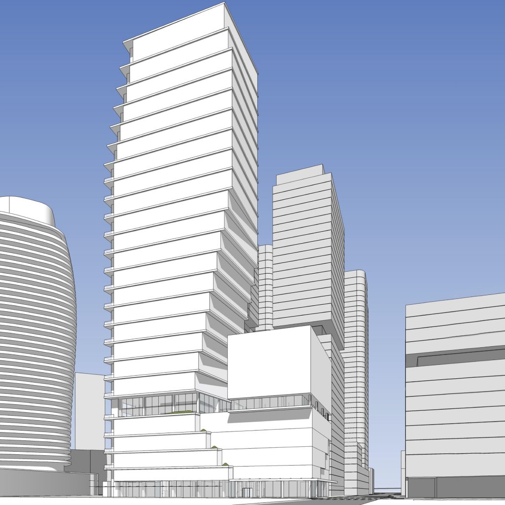 The two-tower project at 1916 Boren will include a 44-story residential tower and a 16-story adjoining hotel tower.