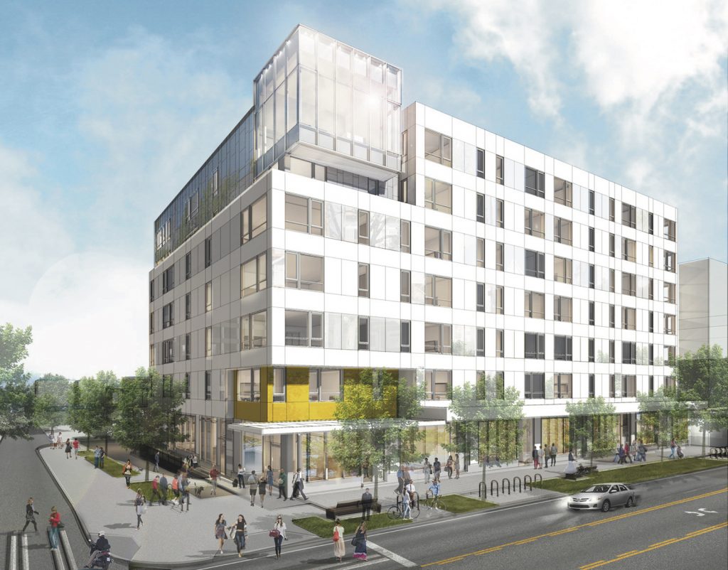 Plans for the Capitol Hill Station TOD include four seven-story mixed-use buildings with a public plaza at its center.